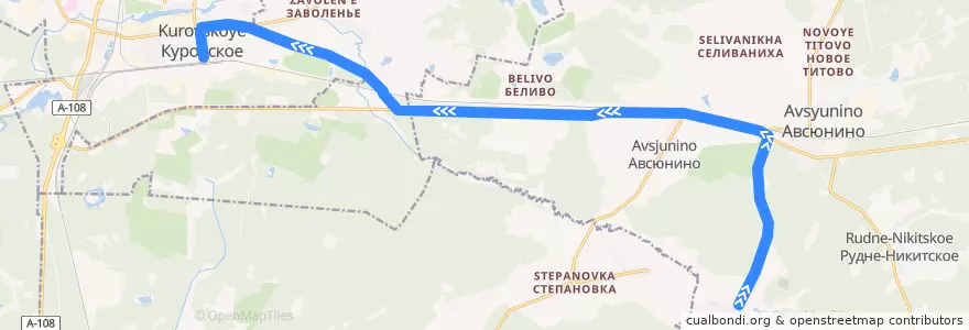 Mapa del recorrido Автобус №44: Богородское - Куровское de la línea  en Орехово-Зуевский городской округ.