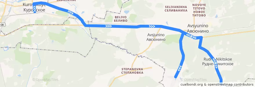 Mapa del recorrido Автобус №44: Куровское - Богородское de la línea  en Орехово-Зуевский городской округ.