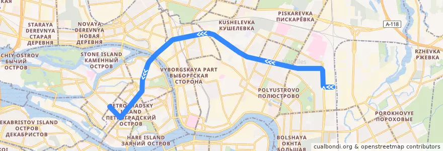 Mapa del recorrido Автобус № 185: улица Стасовой => станция метро "Чкаловская" de la línea  en Sint-Petersburg.