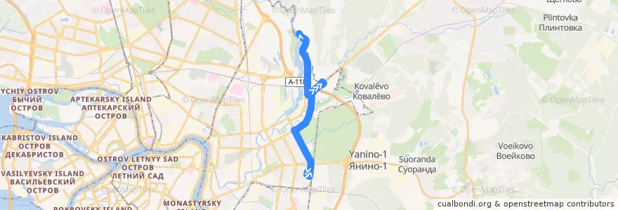 Mapa del recorrido Автобус № 124: Белорусская улица => Челябинская улица de la línea  en округ Ржевка.