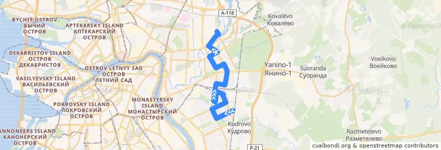 Mapa del recorrido Автобус № 164: улица Подвойского => улица Химиков de la línea  en Санкт-Петербург.