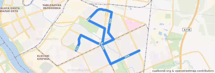 Mapa del recorrido Автобус № 161: улица Бадаева => улица Подвойского de la línea  en Невский район.