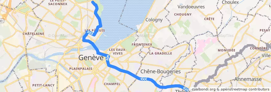 Mapa del recorrido Bus 25: Thônex-Vallard → Jardin Botanique de la línea  en Cenevre.