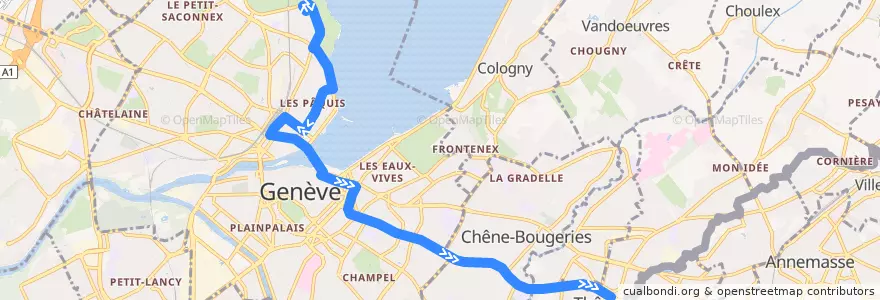 Mapa del recorrido Bus 25: Jardin Botanique → Thônex-Vallard de la línea  en Ginevra.