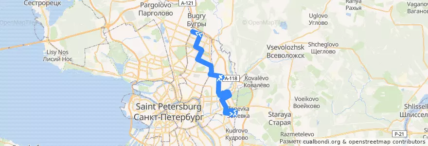 Mapa del recorrido Автобус № 153: Хасанская улица, гипермаркет «Лента» => проспект Культуры de la línea  en Санкт-Петербург.