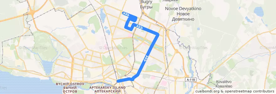 Mapa del recorrido Автобус № 60: Придорожная аллея => Кантемировская улица de la línea  en Санкт-Петербург.