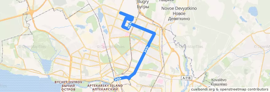 Mapa del recorrido Автобус № 60: Кантемировская улица => Придорожная аллея de la línea  en Sankt Petersburg.
