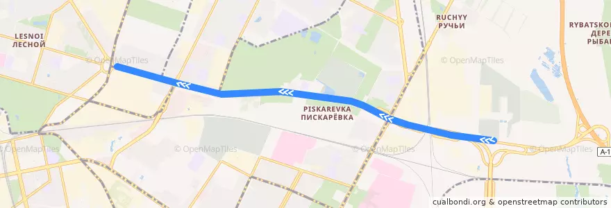 Mapa del recorrido Автобус № 138: Крематорий => площадь Мужества de la línea  en Санкт-Петербург.
