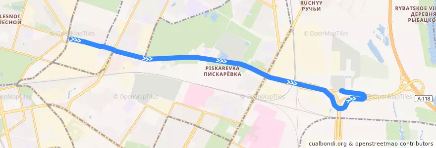 Mapa del recorrido Автобус № 138: площадь Мужества => Крематорий de la línea  en Санкт-Петербург.