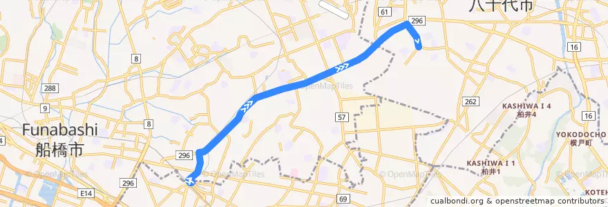 Mapa del recorrido 津田沼線 de la línea  en 千葉県.