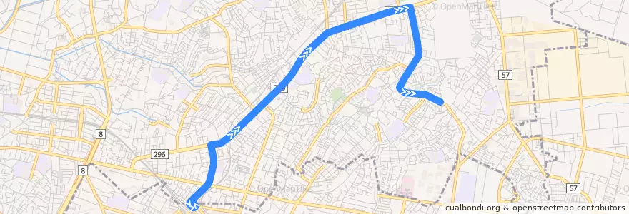 Mapa del recorrido 三山線 de la línea  en 船橋市.