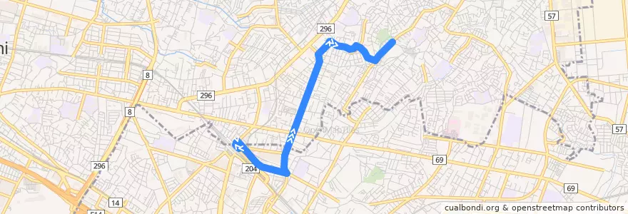 Mapa del recorrido 津田沼グリーンハイツ線 de la línea  en Prefectura de Chiba.