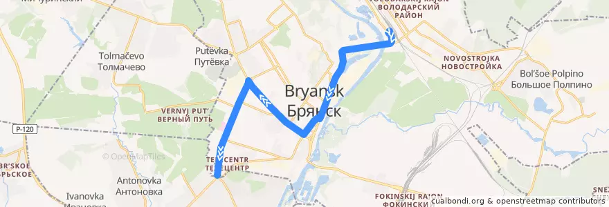 Mapa del recorrido Троллейбус №1: Вокзал - Телецентр de la línea  en городской округ Брянск.
