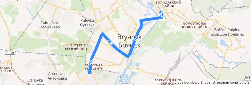 Mapa del recorrido Троллейбус №1: Телецентр - Вокзал de la línea  en городской округ Брянск.