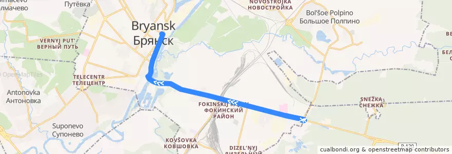 Mapa del recorrido Троллейбус №2: Мясокомбинат - Набережная de la línea  en Bryansk.
