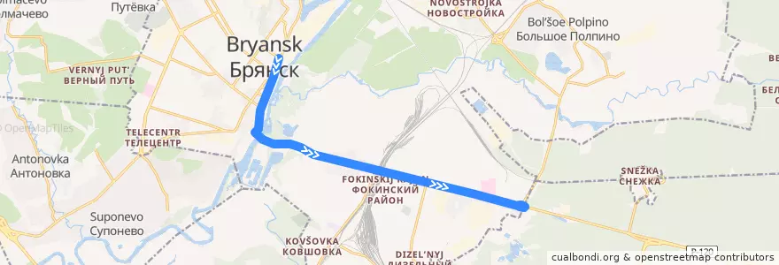 Mapa del recorrido Троллейбус №2: Набережная - Мясокомбинат de la línea  en Bryansk.