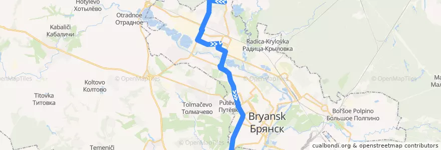 Mapa del recorrido Троллейбус №12: Камвольный комбинат - Телецентр de la línea  en Bryansk.