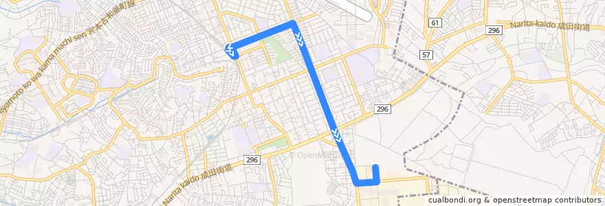 Mapa del recorrido 津田沼線 de la línea  en 船橋市.