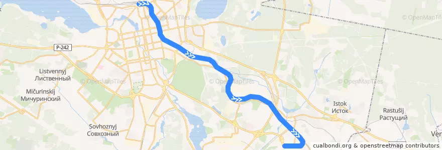 Mapa del recorrido Екатеринбург - Аэропорт Кольцово de la línea  en Yekaterinburg Municipality.