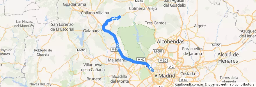 Mapa del recorrido Bus 611: Madrid(Moncloa) → Hoyo de Manzanares de la línea  en Мадрид.