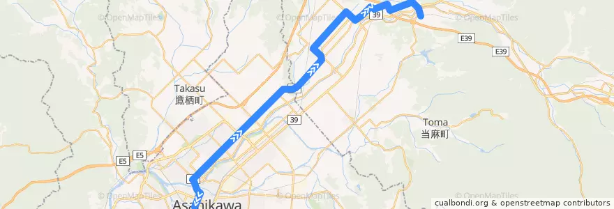 Mapa del recorrido [5]愛別線（比布経由） de la línea  en 上川総合振興局.