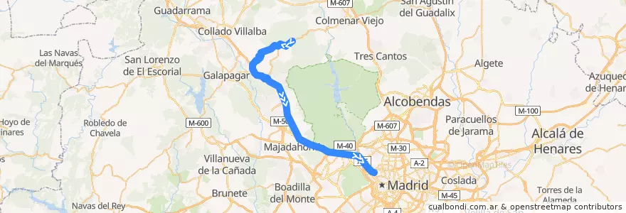 Mapa del recorrido Bus 611: Hoyo de Manzanares → Madrid(Moncloa) de la línea  en منطقة مدريد.