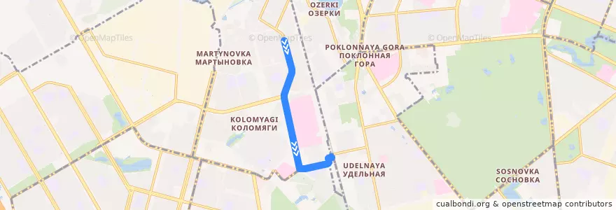 Mapa del recorrido Автобус № 45: Афонская улица => станция метро "Удельная" de la línea  en округ Коломяги.