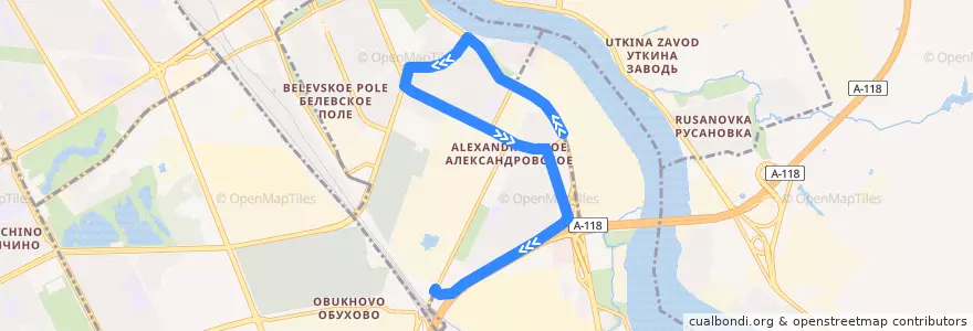 Mapa del recorrido Автобус № 48: Троицкое поле => станция метро «Обухово» de la línea  en Невский район.