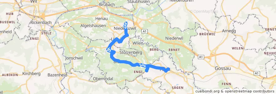 Mapa del recorrido Bus 741: Niederuzwil, Gaswerk => Flawil, Bahnhof de la línea  en Wahlkreis Wil.