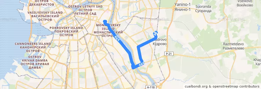 Mapa del recorrido Трамвай № 7: проспект Солидарности => улица Коммуны de la línea  en Невский район.
