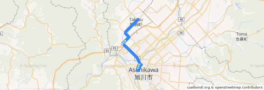Mapa del recorrido [37]10線10号線（旭町・10線経由） de la línea  en 上川総合振興局.
