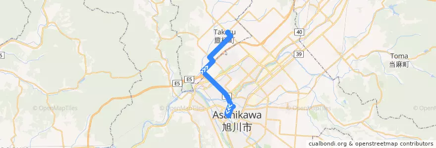 Mapa del recorrido [38]10線10号線（旭町・9線経由） de la línea  en 上川総合振興局.