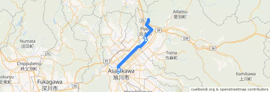 Mapa del recorrido [32]ぴっぷスキー場線 de la línea  en 上川総合振興局.