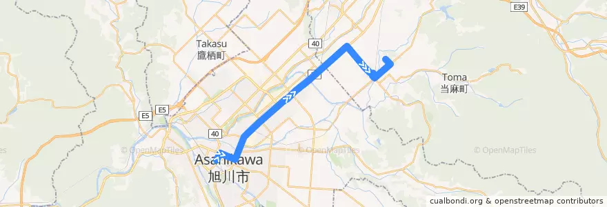 Mapa del recorrido [76]当麻線（深夜バス） (Toma Line (Midnight Bus)) de la línea  en 上川総合振興局.