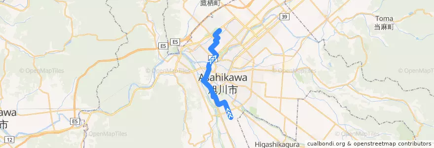 Mapa del recorrido [800]春光6条・工業高校・南高線（学生対策便） de la línea  en 旭川市.