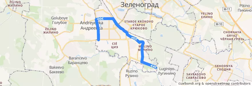 Mapa del recorrido Автобус № 20: Кладбище "Рожки" - 16 микрорайон de la línea  en район Крюково.