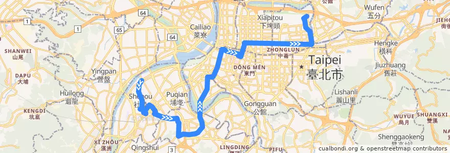 Mapa del recorrido 臺北市 307 撫遠街-板橋 (返程) de la línea  en 신베이 시.