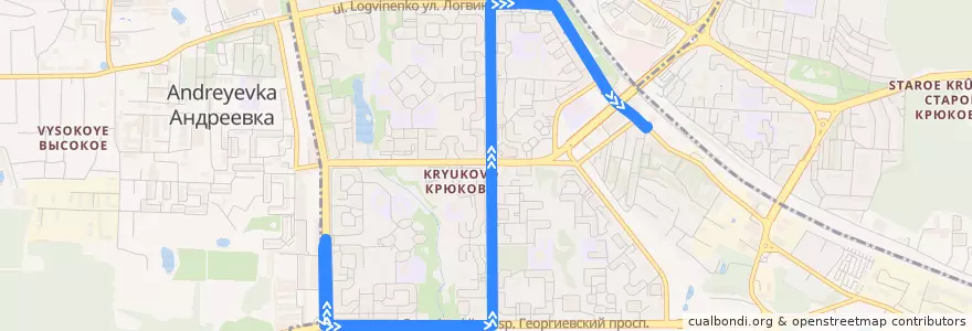 Mapa del recorrido Автобус № 22: 16 микрорайон - Станция Крюково de la línea  en район Крюково.
