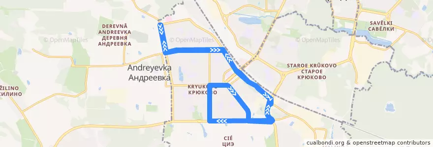 Mapa del recorrido Автобус № 14: 14 микрорайон - Улица 1 мая - 14 микрорайон (кольцо) de la línea  en район Крюково.