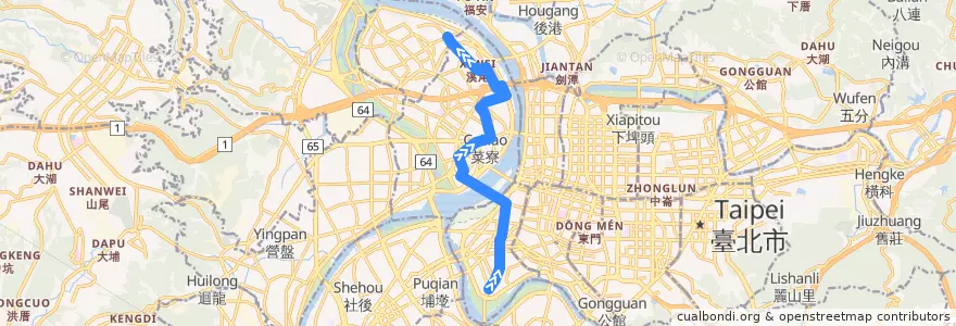 Mapa del recorrido 新北市 62 三重-東園 (返程) de la línea  en Nuevo Taipéi.