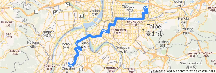 Mapa del recorrido 臺北市 604 板橋-民生社區(往程) de la línea  en New Taipei.