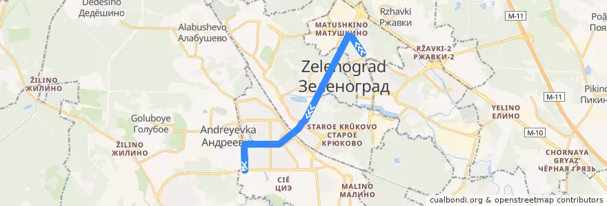 Mapa del recorrido Автобус № 15Эл: Кинотеатр "Электрон" - 16 микрорайон de la línea  en Зеленоградский административный округ.