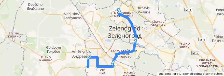 Mapa del recorrido Автобус № 32: Северная - 16 микрорайон de la línea  en Зеленоградский административный округ.