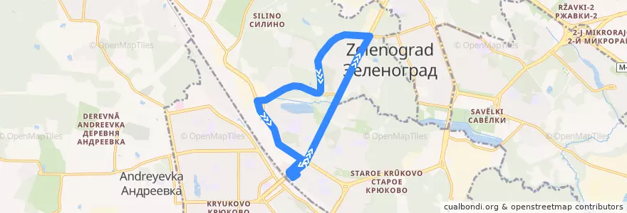 Mapa del recorrido Автобус № 4: Станция Крюково - Болдов ручей - Станция Крюково (кольцо) de la línea  en район Силино.