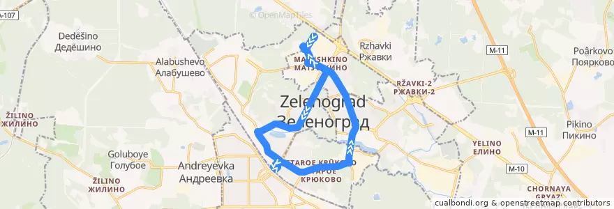 Mapa del recorrido Автобус № 9: 41 км - Станция Крюково - 41 км (внешнее кольцо) de la línea  en Зеленоградский административный округ.