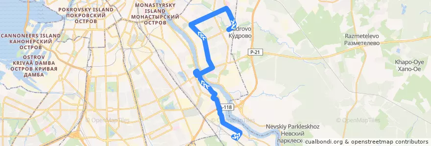Mapa del recorrido Трамвай № 27: станция метро "Рыбацкое" => река Оккервиль de la línea  en Невский район.