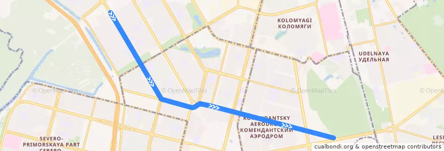 Mapa del recorrido Трамвай № 47: улица Шаврова => Удельный парк de la línea  en Приморский район.