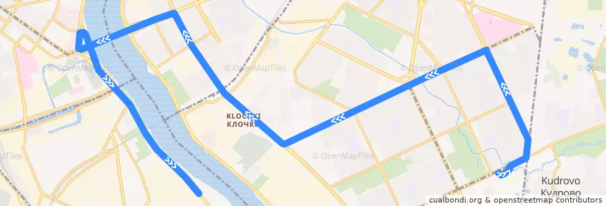 Mapa del recorrido Трамвай № 65: река Оккервиль => Невский завод de la línea  en Санкт-Петербург.