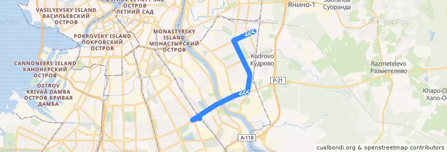 Mapa del recorrido Автобус № 140: улица Коллонтай => ж/д станция «Сортировочная» de la línea  en Невский район.