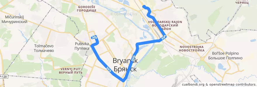 Mapa del recorrido Троллейбус №6: улица Горбатова - бульвар Щорса de la línea  en городской округ Брянск.
